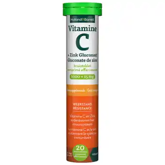 Holland & Barrett Holland & Barrett Vitamine C + Zink Gluconaat 1000 + 15 mg Sinaasappelsmaak - 20 Bruistabletten aanbieding