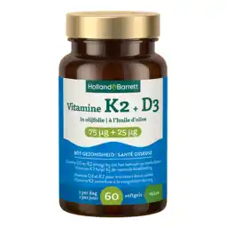Holland & Barrett Holland & Barrett Vitamine K2 75mcg + D3 25mcg In Olijfolie - 60 softgels aanbieding