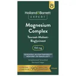 Holland & Barrett Holland & Barrett Expert Magnesium Complex Tauraat-Malaat-Bisglycinaat 150mg - 90 tabletten aanbieding