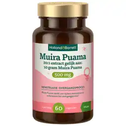 Holland & Barrett Holland & Barrett Muira Puama 500mg 20:1 Extract Gelijk Aan 10 Gram Muira Puama - 60 capsules aanbieding