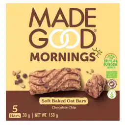 Holland & Barrett MadeGood Morning Soft Baked Oat Bars Chocolate Chips - 5 x 30g aanbieding
