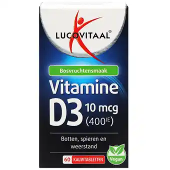 Holland & Barrett Lucovitaal Vegan Vitamine D3 10mcg – 60 kauwtabletten aanbieding