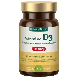 Holland & Barrett Holland & Barrett Vitamine D3 In Olijfolie 50mcg - 120 softgels aanbieding