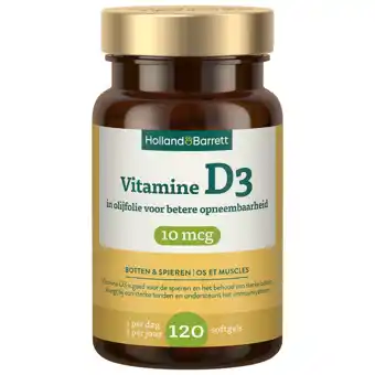 Holland & Barrett Holland & Barrett Vitamine D3 In Olijfolie 10mcg - 120 softgels aanbieding