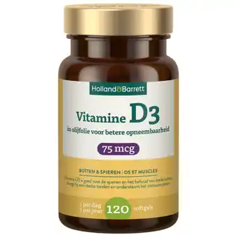 Holland & Barrett Holland & Barrett Vitamine D3 In Olijfolie 75mcg - 120 softgels aanbieding