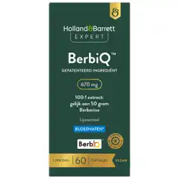 Holland & Barrett Holland & Barrett BerbiQ 670mg 100:1 Extract: Gelijk Aan 50 Gram Berberine Liposomaal - 60 capsules aanbieding