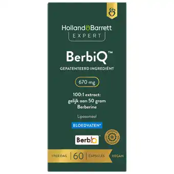 Holland & Barrett Holland & Barrett BerbiQ 670mg 100:1 Extract: Gelijk Aan 50 Gram Berberine Liposomaal - 60 capsules aanbieding