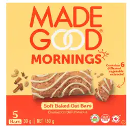 Holland & Barrett MadeGood Mornings Soft Baked Oat Bar Cinnamon Bun - 5x30g aanbieding