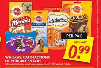 Dekamarkt WHISKAS, CATISFACTIONS OF PEDIGREE SNACKS aanbieding