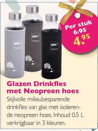 Gezond & Wel Glazen Drinkfles met Neopreen hoes aanbieding