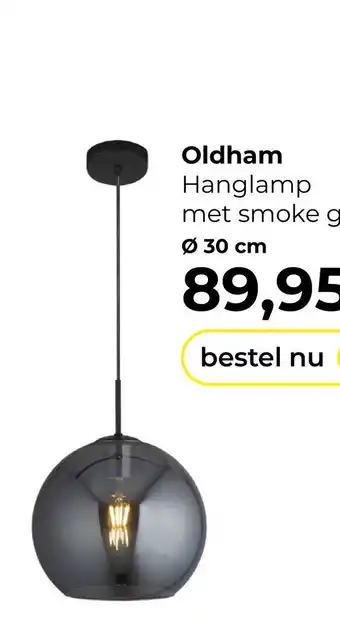 Lampidee Oldham - Hanglamp 1 lichts zwart met smoke glas aanbieding