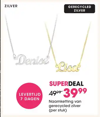 Lucardi Naamketting van gerecycled zilver (per stuk) aanbieding