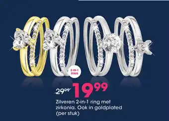 Lucardi Zilveren 2-in-1 ring met zirkonia. Ook in goldplated (per stuk) aanbieding