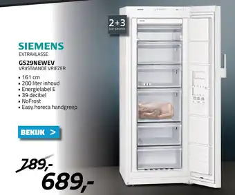 Obbink Siemens Gs29Newev Vrijstaande Vriezer aanbieding