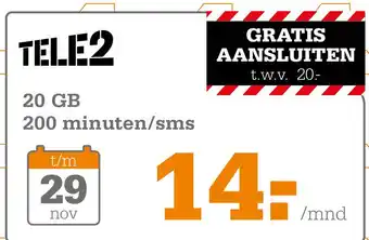 Telecombinatie Sim only Tele2 aanbieding