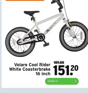 GAMMA Volare Cool Rider White Coasterbrake 16 Inch aanbieding