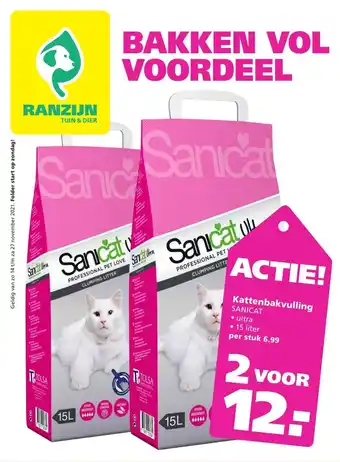 Ranzijn Sanicat Kattenbakvulling 15 liter 2 voor aanbieding