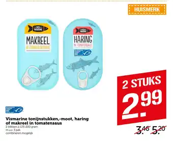 Coop Vismarine tonijnstukken,-moot, haring of makreel in tomatensaus aanbieding