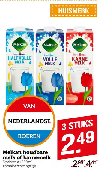 Coop Melkan houdbare melk of karnemelk 1000ml aanbieding