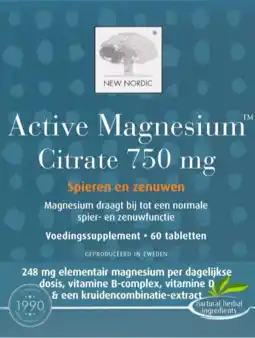 De Online Drogist New Nordic Active Magnesium Citrate 750mg Tabletten aanbieding