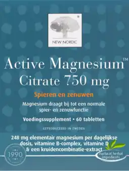 De Online Drogist New Nordic Active Magnesium Citrate 750mg Tabletten aanbieding
