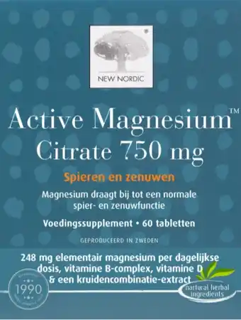 De Online Drogist New Nordic Active Magnesium Citrate 750mg Tabletten aanbieding