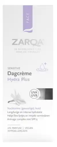 De Online Drogist Zarqa Sensitive Dagcrème Hydra Plus 0% Parfum SPF15 aanbieding