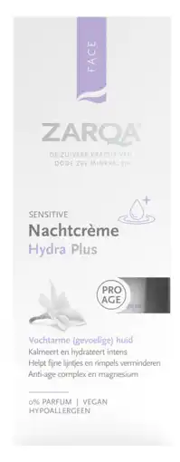 De Online Drogist Zarqa Sensitive Nachtcrème Hydra Plus 0% Parfum aanbieding