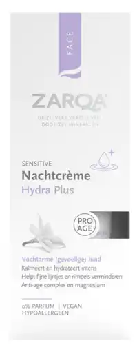 De Online Drogist Zarqa Sensitive Nachtcrème Hydra Plus 0% Parfum aanbieding