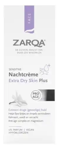 De Online Drogist Zarqa Sensitive Nachtcrème Extra Dry Plus 0% Parfum aanbieding