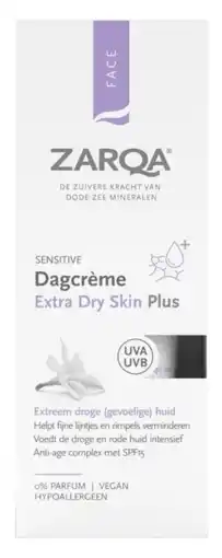 De Online Drogist Zarqa Sensitive Dagcrème Extra-Dry Skin Plus 0% Parfum SPF15 aanbieding