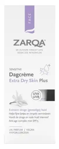 De Online Drogist Zarqa Sensitive Dagcrème Extra-Dry Skin Plus 0% Parfum SPF15 aanbieding