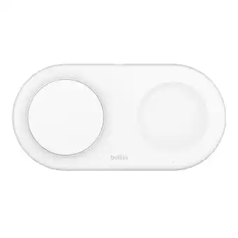 MediaMarkt Belkin Belkin 2in1 Qi2 15w Magnetic Charging Pad Wit - Geschikt Voor Magsafe Draadloze Oplader aanbieding