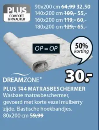 Jysk Dreamzone Plus t44 matrasbeschermer 80x200cm aanbieding