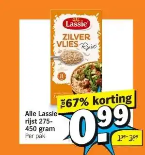 Albert Heijn Alle Lassie rijst 275- 450 gram aanbieding