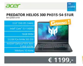 Informatique Predator Helios 300 PH315-54-51UR aanbieding