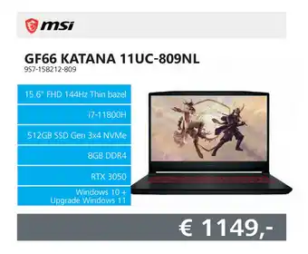 Informatique Msi GF66 Katana 11UC-809NL aanbieding