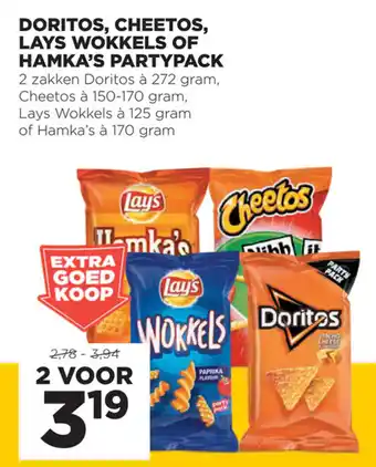 Jumbo Doritos, Cheetos, Lay's Wokkels of Hamka's partypack aanbieding