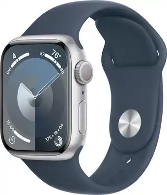 Bol.com Apple Watch Series 9 - 41 mm - Silver Aluminium Case with Storm Blue Sport Band - M/L aanbieding