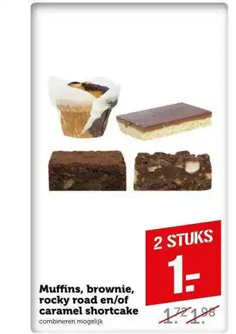 CoopCompact Muffins, Brownie, Rocky Road En-Of Caramel Shortcake aanbieding