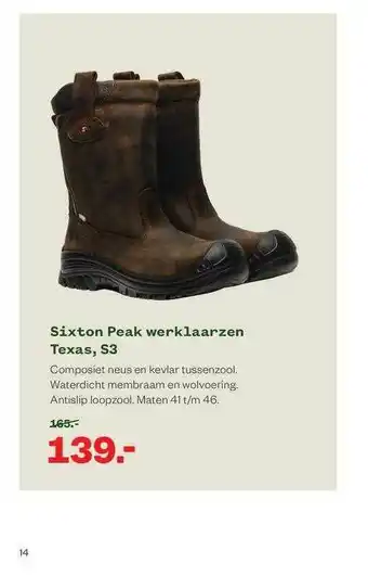 Welkoop Sixton Peak Werklaarzen Texas, S3 aanbieding