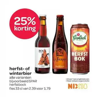 Spar Herfst- Of Winterbier 25% Korting aanbieding