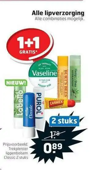 Trekpleister Alle Lipverzorging 1+1 Gratis aanbieding