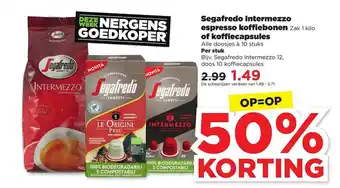 PLUS Segafredo Intermezzo Espresso Koffiebonen Of Koffiecapsules 50% Korting aanbieding