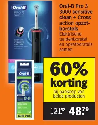 Albert Heijn Oral-B Pro 3 3000 sensitive clean + Cross action opzetborstels aanbieding