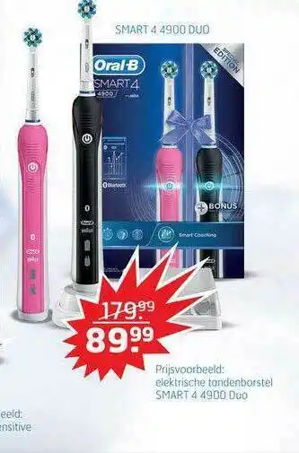 Trekpleister Oral-B Elektrische Tandenborstel Smart 4 4900 Duo aanbieding