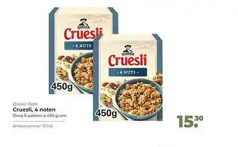 Bidfood Quaker Oats Cruesli, 4 Noten 450 gram aanbieding