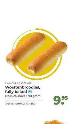 Bidfood Bravour Essentials Worstenbroodjes, Fully Baked 90 gram aanbieding