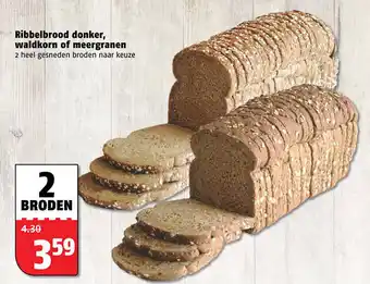 Poiesz Ribbelbrood donker, waldkorn of meergranen aanbieding