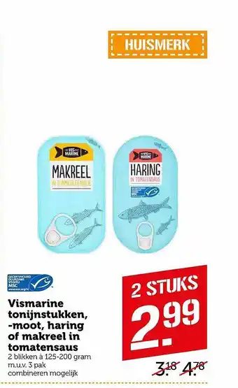 Coop Vismarine tonijnstukken, -moot, haring of makreel in tomatensaus 125-200 gram aanbieding